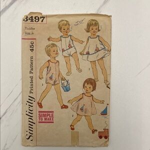 Vintage 1960s Simplicity #3497 Toddler Summer Dress & Sunsuit Sewing Pattern